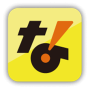 App icon with a black stylized 't' and an orange exclamation mark over a yellow gradient background